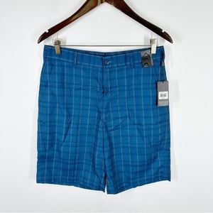 Pebble Beach Blue Plaid Performance Golf Shorts 32”